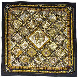 HERMES Black Silk Scarf